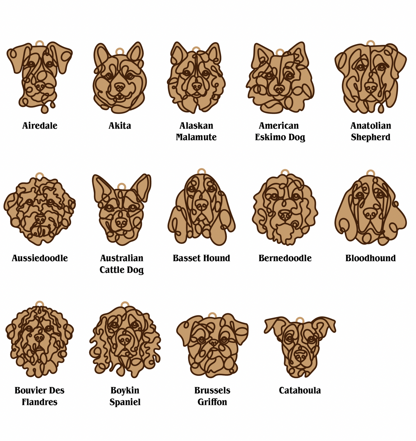 Dog Breed Line art ornaments