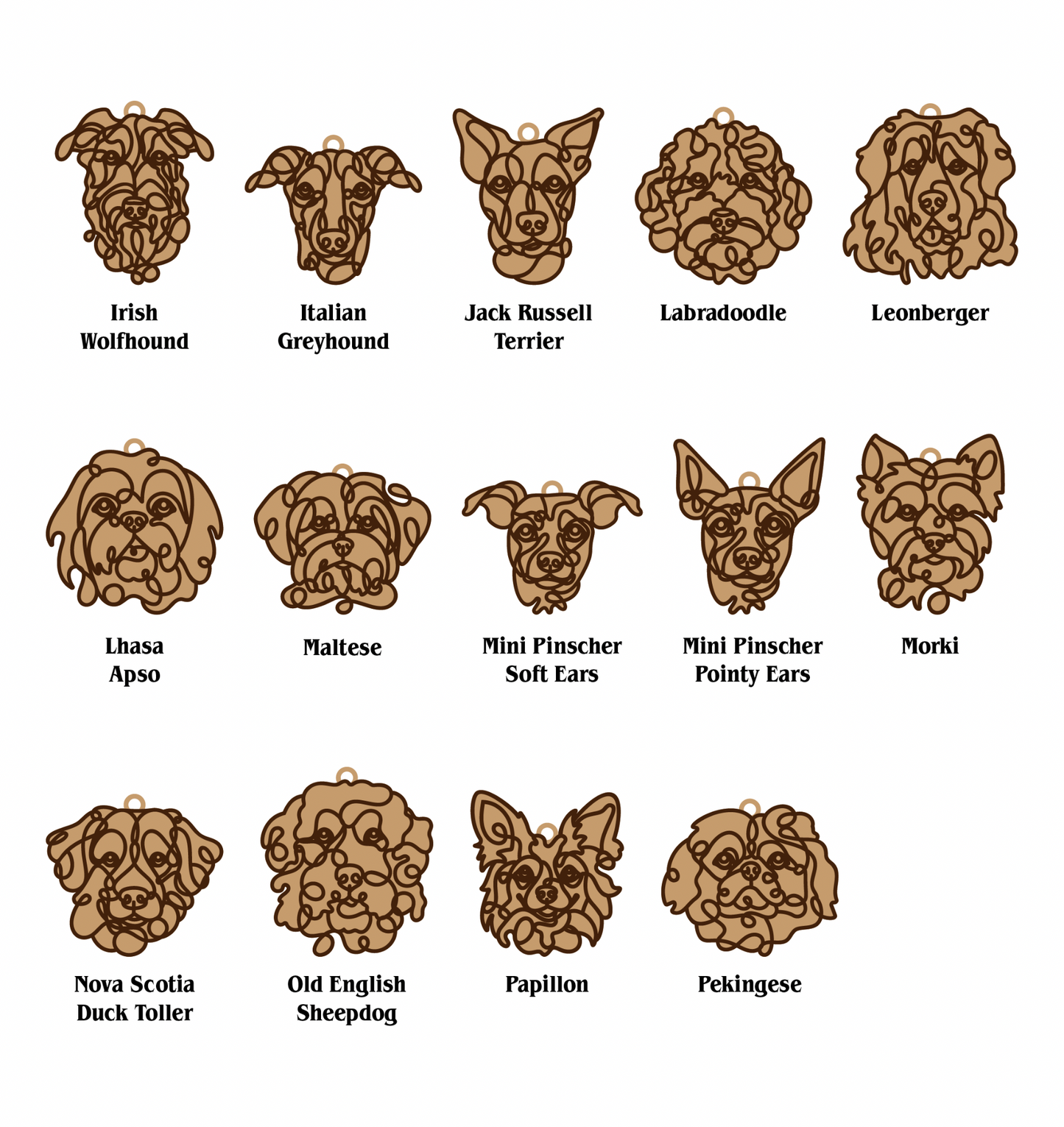 Dog Breed Line art ornaments