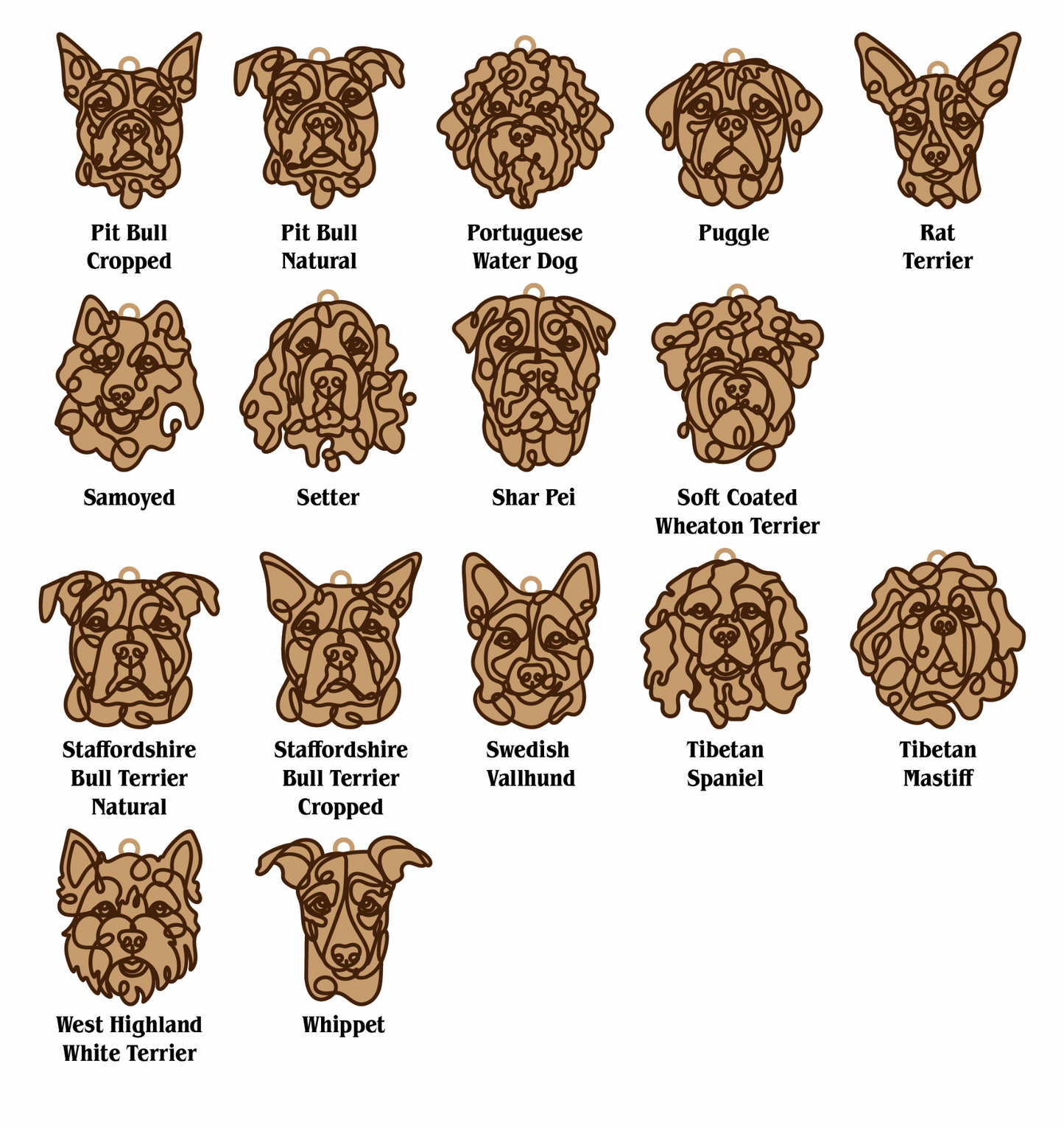 Dog Breed Line art ornaments