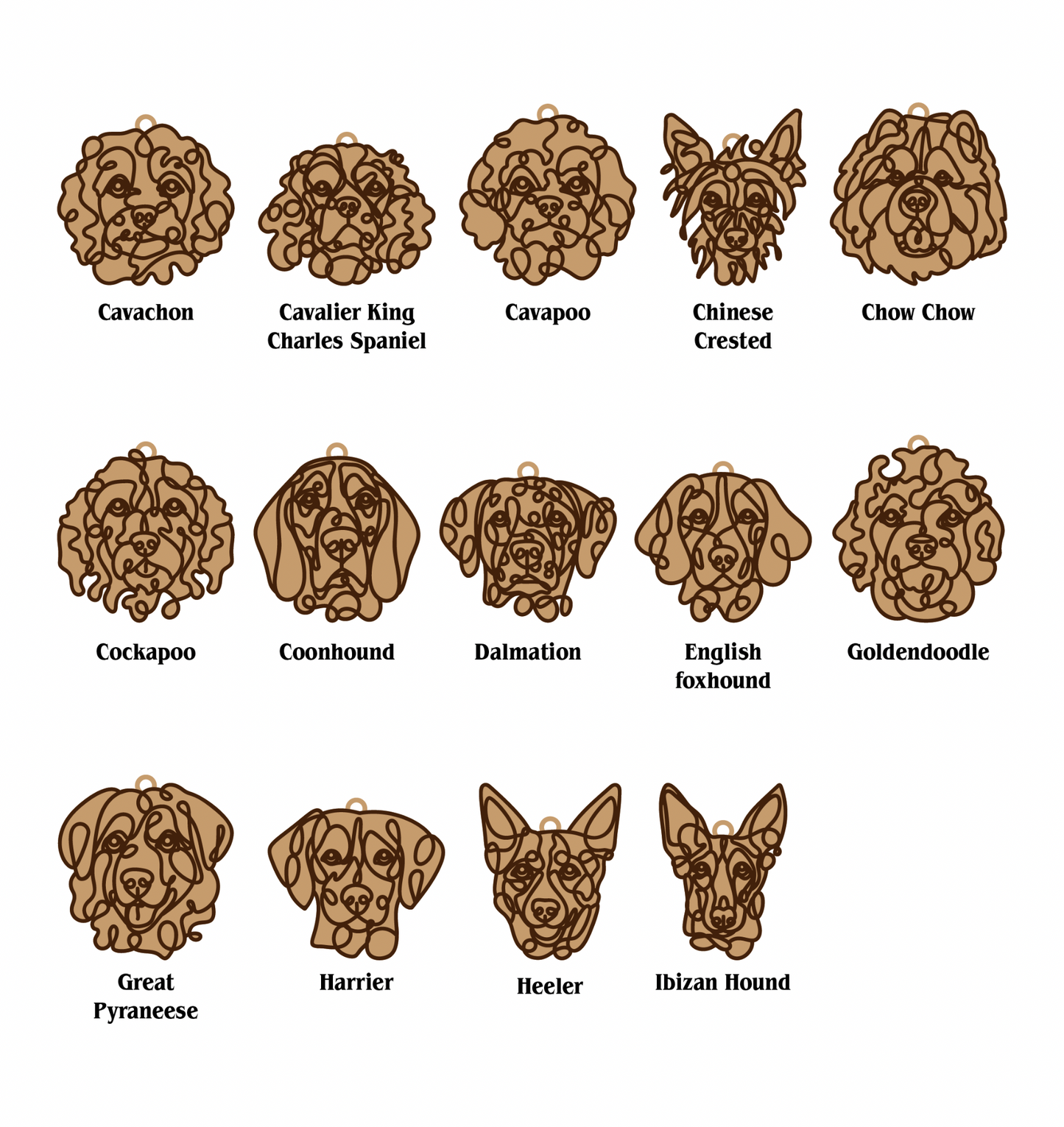Dog Breed Line art ornaments