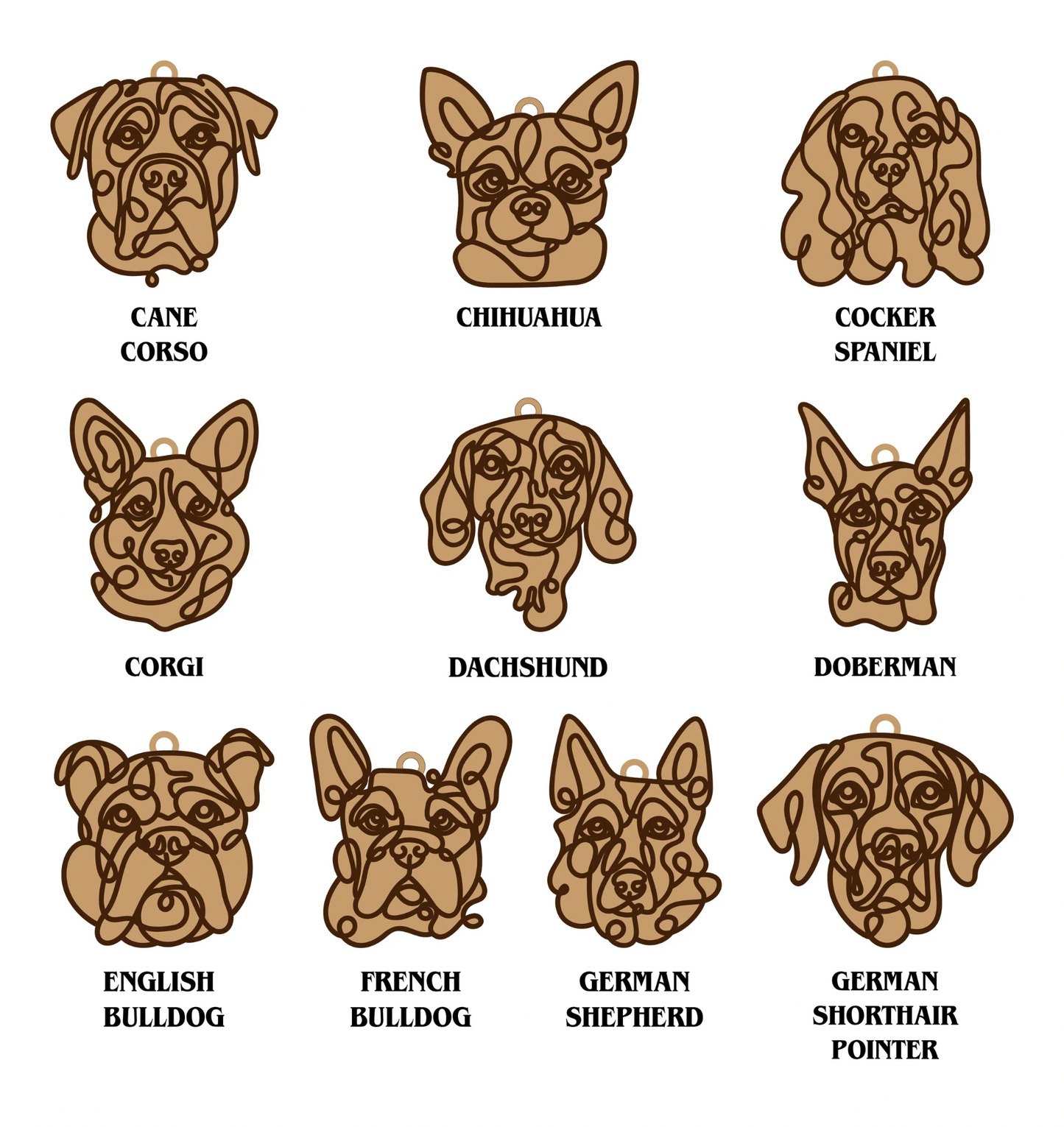 Dog Breed Line art ornaments