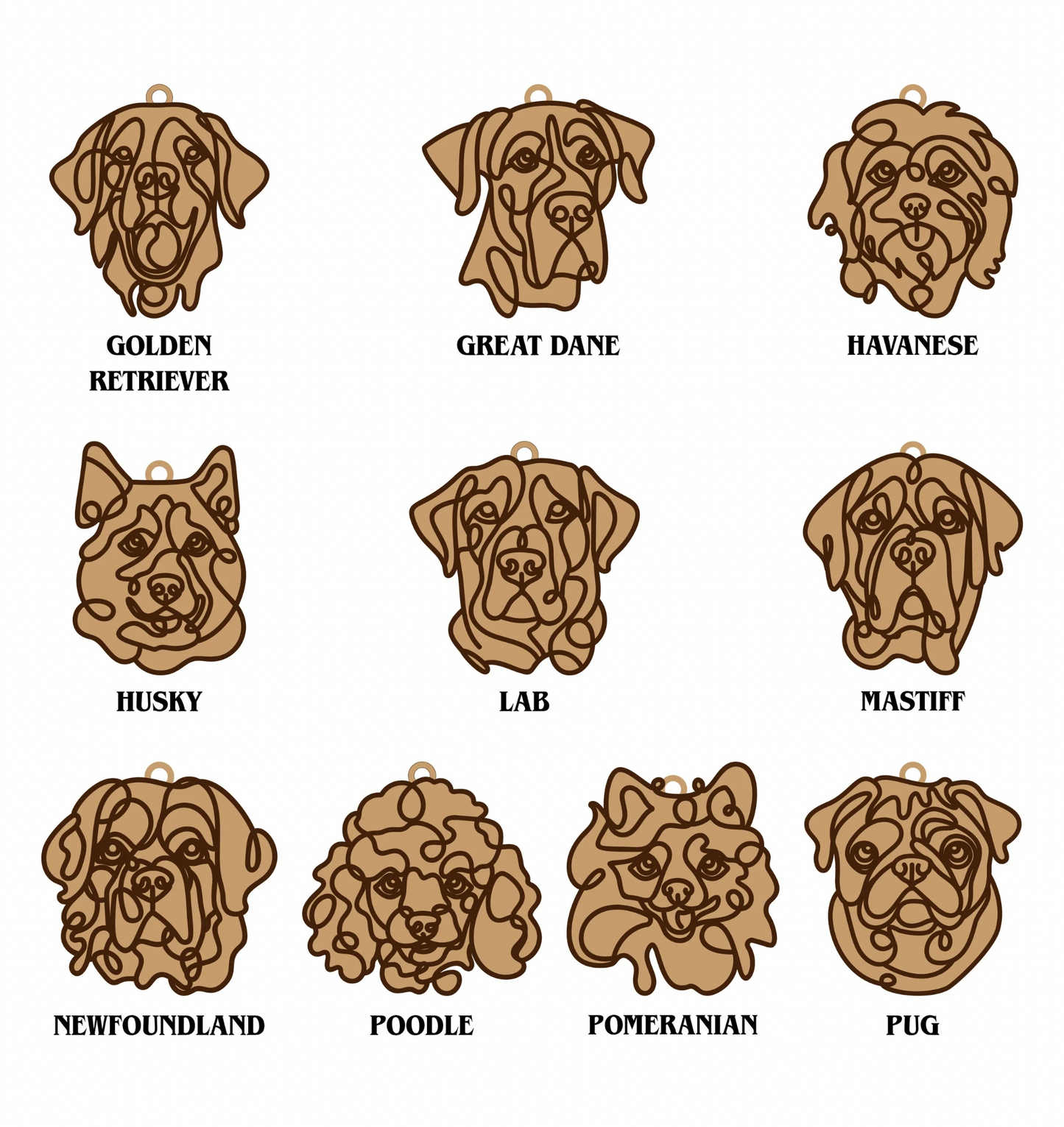 Dog Breed Line art ornaments