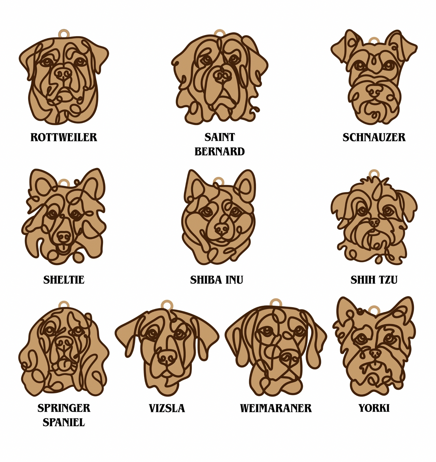 Dog Breed Line art ornaments