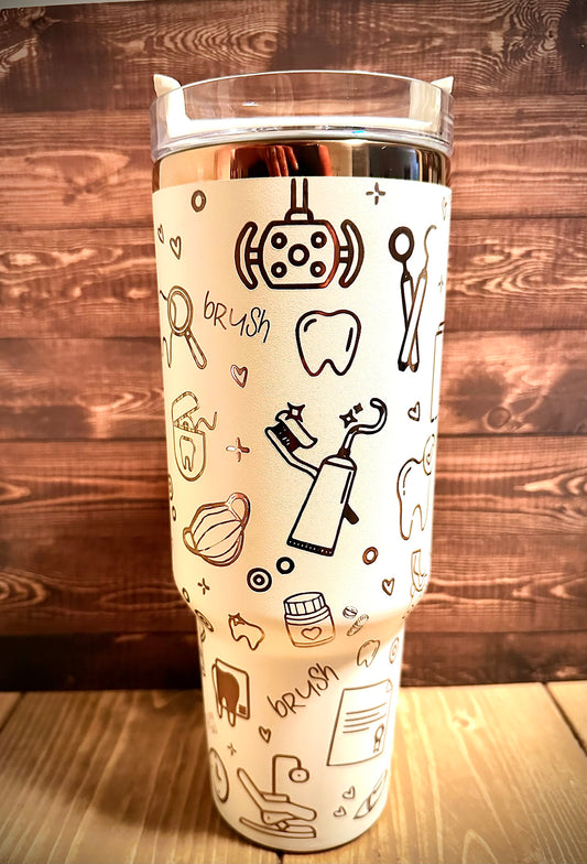 Cream and copper 40oz handled engraved dental assistant tumbler