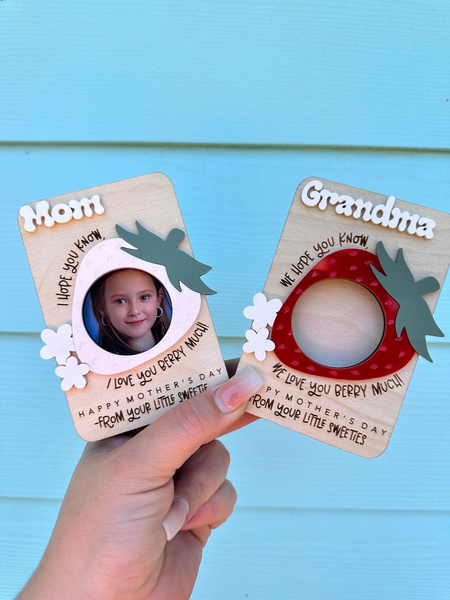 Fridge Photo Magnet, custom photo frame magnet, strawberry magnet, Mom photo magnet, Grandma photo magnet, Mother’s Day gift, Mom gift