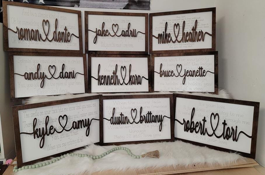 Name sign with song lyrics